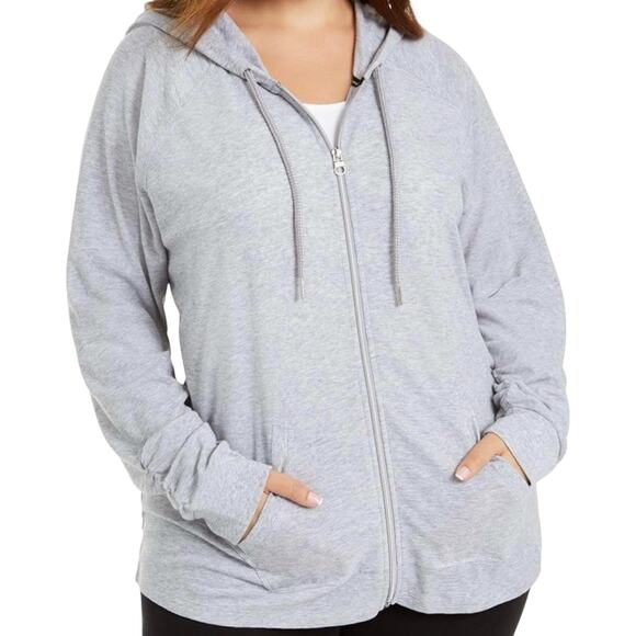Calvin Klein Performance Ruched Sleeve Zip Up Gray Athletic Hoodie 2X NWT - Picture 1 of 12
